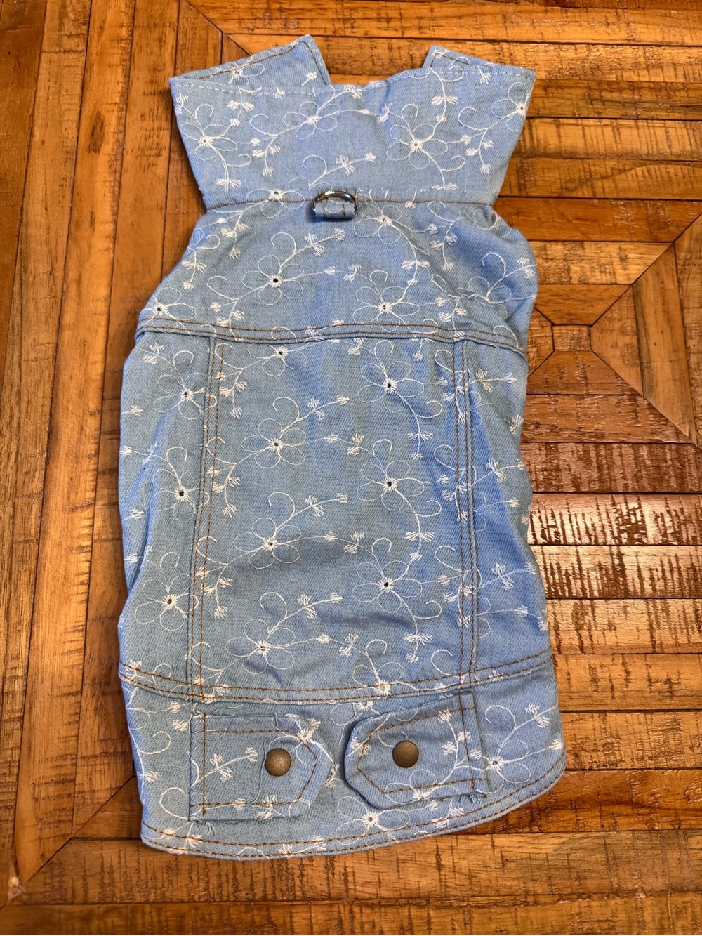 New Cute Dog Floral Denim-Like Jacket with Floral Embroidery